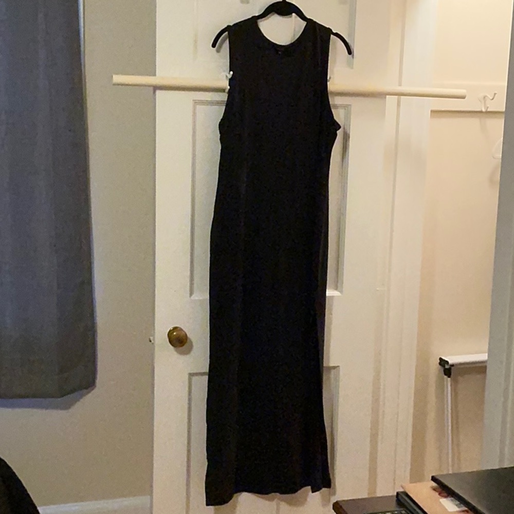 Quince Womens Tencel Jersey Tank Maxi Dress Sleeveless Stretch Slit Black XL